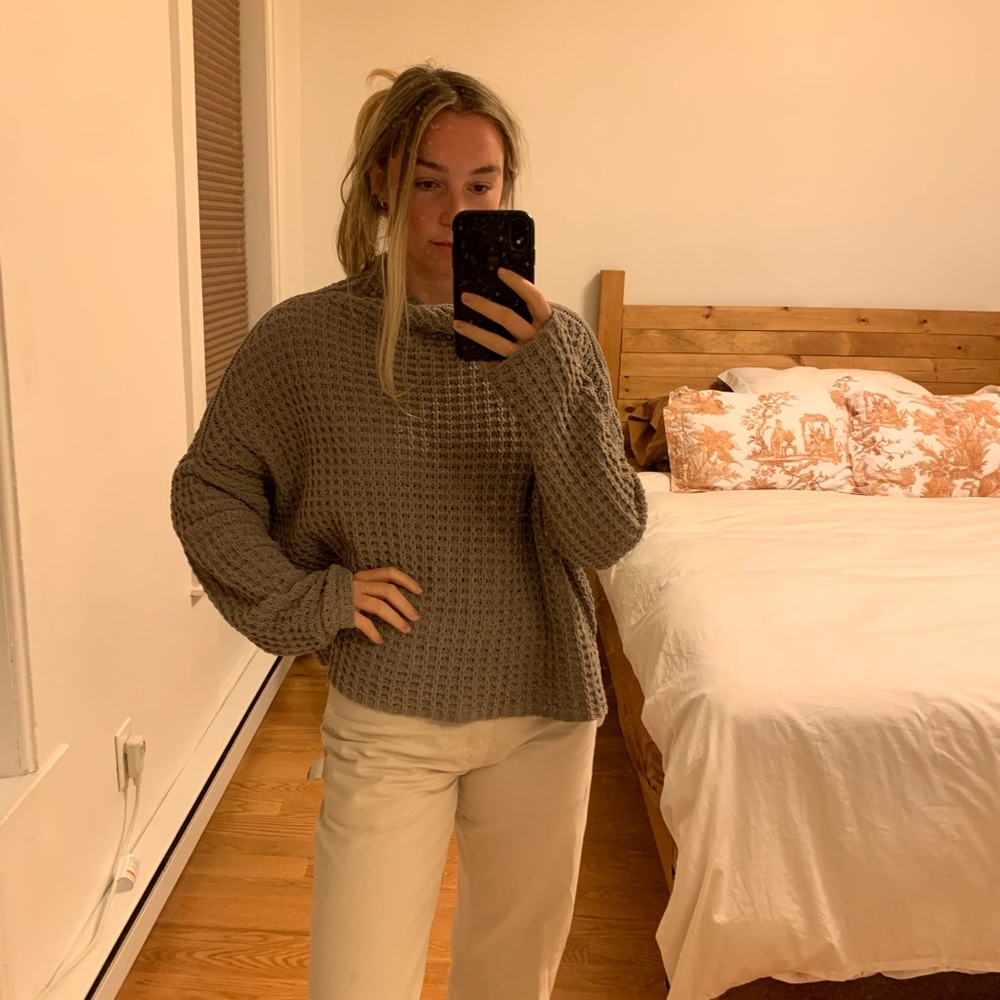 Waffle weave  taupe oversized sweater